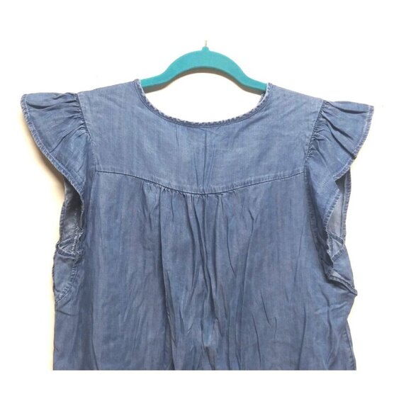 Time Tru chambray blouse top ruffled cap sleeve peasant cottagecore front ties - Picture 3 of 8